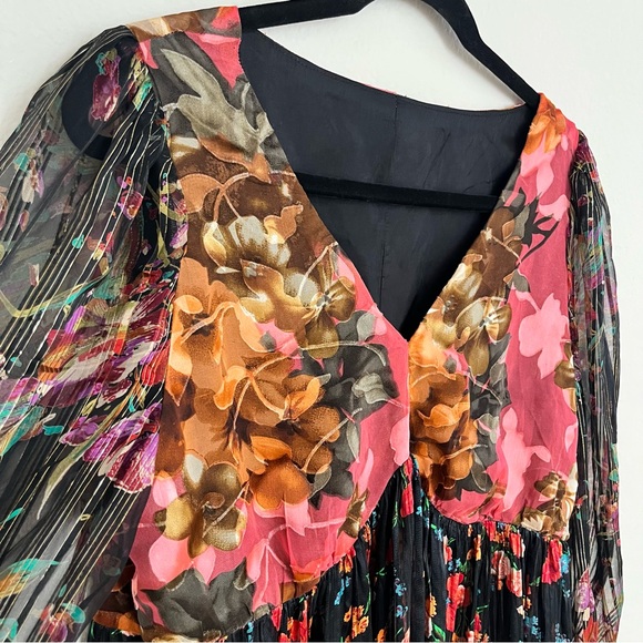 Whimsigoth Sheer Floral Long Sleeve Midi Dress Romantic Garden Style - Picture 3 of 15